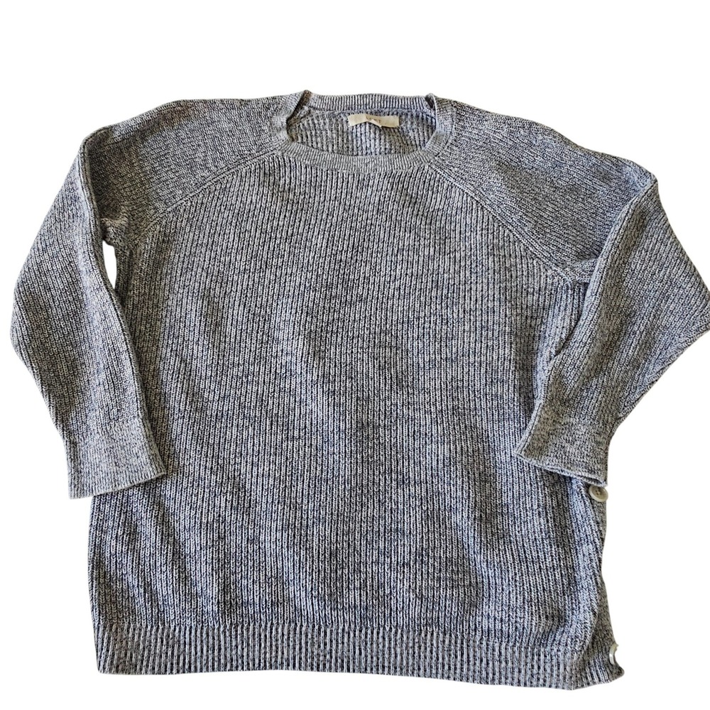 LOFT Marled Knit Pullover Sweater Gray Blue‎ Button Detail Women's XL